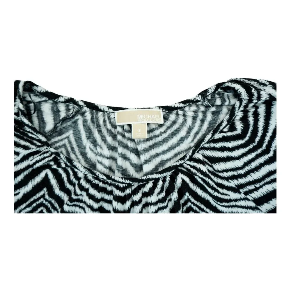 MICHAEL KORS Women's Bold Tiger Print Knit Top Striped, Black & White, Size S‎
